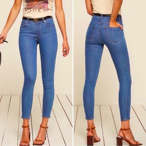 REFORMATION High Rise Skinny Jeans True Blue 24 - Picture 1 of 11